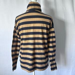 J.Crew Navy Camel Striped Turtleneck XS 100% Cotton Classic Breton Top
